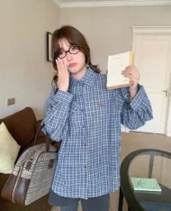 腊肠狗刺繡格紋襯衫 - Image 6