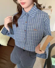 腊肠狗刺繡格紋襯衫 - Image 3