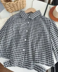 收腰設計感格紋襯衫 - Image 8