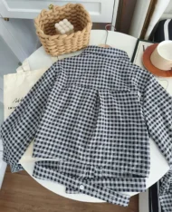 收腰設計感格紋襯衫 - Image 10