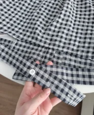 收腰設計感格紋襯衫 - Image 11