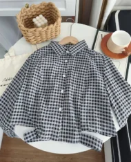 收腰設計感格紋襯衫 - Image 7