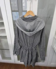 披肩連帽+格紋連身裙+附送腰帶 三件套Set - Image 12