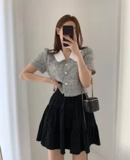 鬆緊腰層次蛋糕半身裙