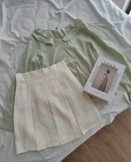 奶杏高腰百褶裙 - Image 7