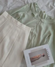 奶杏高腰百褶裙 - Image 8