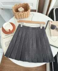 高腰A百褶迷你裙 - Image 5