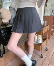 高腰A百褶迷你裙 - Image 4