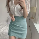 精緻女孩抓皺高腰裙