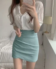 精緻女孩抓皺高腰裙