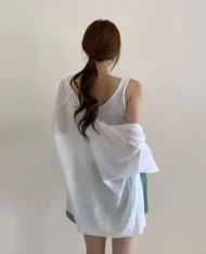 微透視鏤空針織外套+背心兩件套 - Image 4