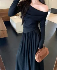 斜肩上衣+鬆緊腰長裙兩件式套裝Set - Image 12