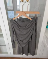 斜肩上衣+鬆緊腰長裙兩件式套裝Set - Image 20