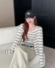 撞色條紋背心+外套兩件套Set - Image 8