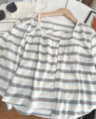 撞色條紋背心+外套兩件套Set - Image 11