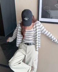 撞色條紋背心+外套兩件套Set - Image 7