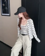 撞色條紋背心+外套兩件套Set - Image 3