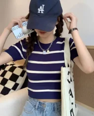 條紋撞色針織上衣 - Image 2