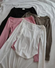 素色直條紋圓弧上衣 - Image 9