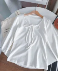 蕾絲領蝴蝶結上衣 - Image 5