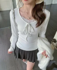 蕾絲領蝴蝶結上衣 - Image 2