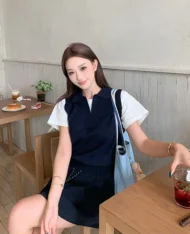 學院風假兩件拼色上衣 - Image 4