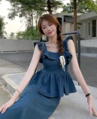 蕾絲花邊娃娃牛仔上衣 - Image 4