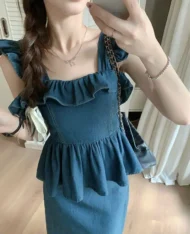 蕾絲花邊娃娃牛仔上衣 - Image 2