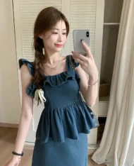 蕾絲花邊娃娃牛仔上衣