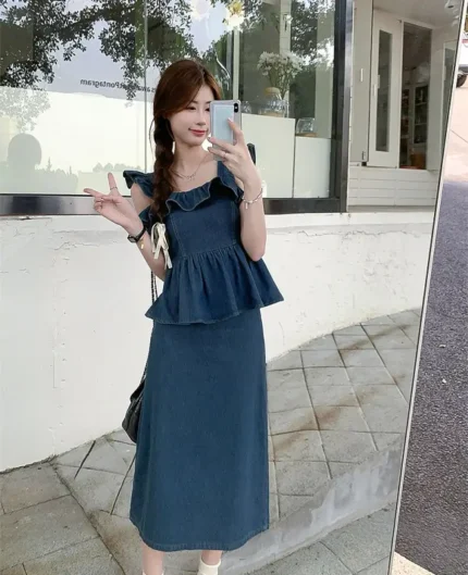 高腰牛仔半長裙