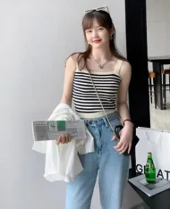 夏日清爽撞色條紋針織背心