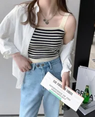 夏日清爽撞色條紋針織背心 - Image 3