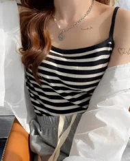 夏日清爽細肩帶條紋拼色背心 - Image 2