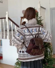 英倫風格紋雙肩包 - Image 6