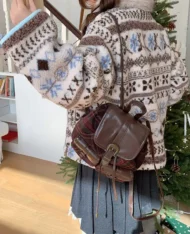 英倫風格紋雙肩包 - Image 5