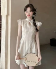 中式古典精緻刺繡連身裙 - Image 4