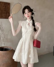 中式古典精緻刺繡連身裙 - Image 7