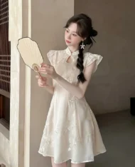 中式古典精緻刺繡連身裙 - Image 5