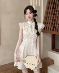 中式古典精緻刺繡連身裙