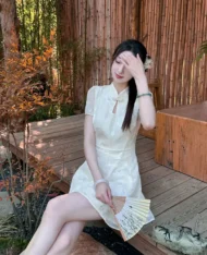 古典美緹花寬連身裙 - Image 4