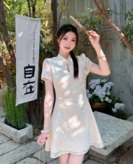 古典美緹花寬連身裙