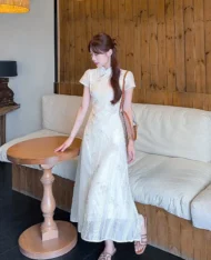 精緻緹花中式感連身裙 - Image 6