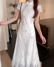 精緻緹花中式感連身裙 - Image 5