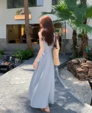 高雅V領側繫帶長連身裙 - Image 4