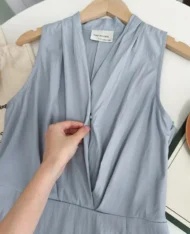 高雅V領側繫帶長連身裙 - Image 17