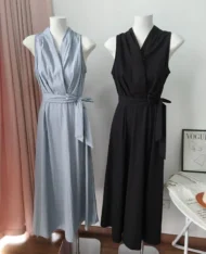 高雅V領側繫帶長連身裙 - Image 19