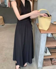 高雅V領側繫帶長連身裙 - Image 9