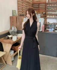 高雅V領側繫帶長連身裙 - Image 11