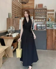 高雅V領側繫帶長連身裙 - Image 8