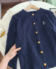 小熊刺繡麻花上衣外套 - Image 15